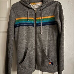 Aviator Nation Gray Hoodie with Multicolor Stripes